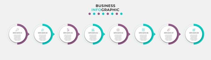 plantilla de negocio de diseño infográfico vectorial con iconos y 8 opciones o pasos. se puede utilizar para diagramas de proceso, presentaciones, diseño de flujo de trabajo, pancarta, diagrama de flujo, gráfico de información vector