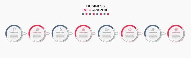 Vector Infographic design business template with icons and 8 options or steps. Can be used for process diagram, presentations, workflow layout, banner, flow chart, info graph