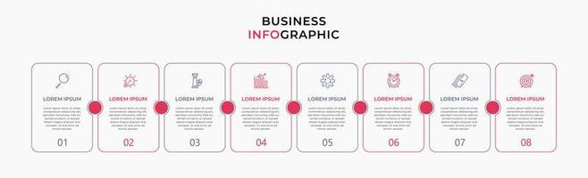 plantilla de negocio de diseño infográfico vectorial con iconos y 8 opciones o pasos. se puede utilizar para diagramas de proceso, presentaciones, diseño de flujo de trabajo, pancarta, diagrama de flujo, gráfico de información vector