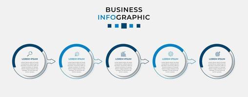 plantilla de negocio de diseño infográfico vectorial con iconos y 5 opciones o pasos. se puede utilizar para diagramas de procesos, presentaciones, diseño de flujo de trabajo, pancartas, diagramas de flujo, gráficos de información vector