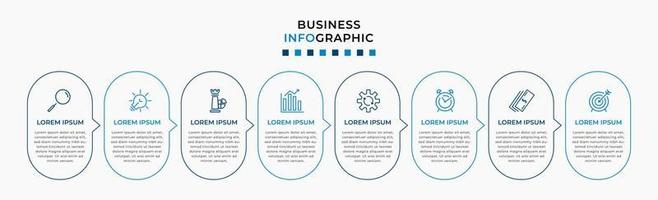 Vector Infographic design business template with icons and 8 options or steps. Can be used for process diagram, presentations, workflow layout, banner, flow chart, info graph