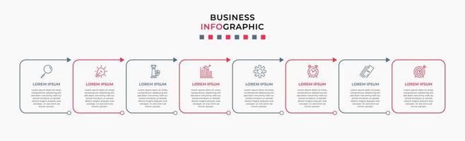 Vector Infographic design business template with icons and 8 options or steps. Can be used for process diagram, presentations, workflow layout, banner, flow chart, info graph