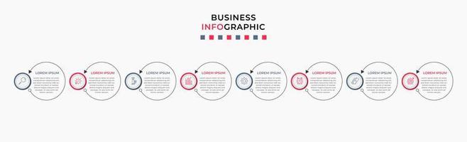 Vector Infographic design business template with icons and 8 options or steps. Can be used for process diagram, presentations, workflow layout, banner, flow chart, info graph
