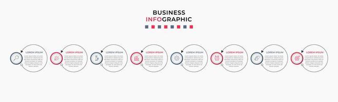 plantilla de negocio de diseño infográfico vectorial con iconos y 8 opciones o pasos. se puede utilizar para diagramas de proceso, presentaciones, diseño de flujo de trabajo, pancarta, diagrama de flujo, gráfico de información vector