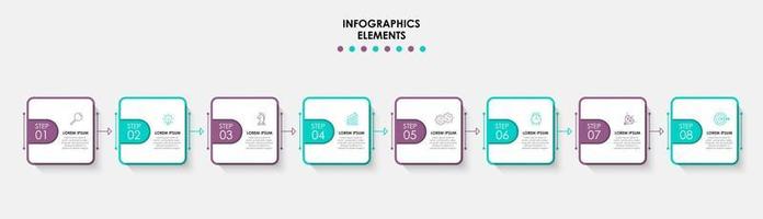 plantilla de negocio de diseño infográfico vectorial con iconos y 8 opciones o pasos. se puede utilizar para diagramas de proceso, presentaciones, diseño de flujo de trabajo, pancarta, diagrama de flujo, gráfico de información vector