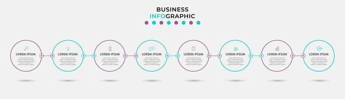 plantilla de negocio de diseño infográfico vectorial con iconos y 8 opciones o pasos. se puede utilizar para diagramas de proceso, presentaciones, diseño de flujo de trabajo, pancarta, diagrama de flujo, gráfico de información vector