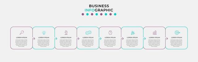 plantilla de negocio de diseño infográfico vectorial con iconos y 8 opciones o pasos. se puede utilizar para diagramas de proceso, presentaciones, diseño de flujo de trabajo, pancarta, diagrama de flujo, gráfico de información vector