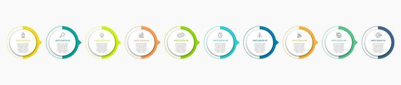Modern business Infographics template. Timeline with 10 steps, options and marketing icons .Vector linear infographic with two circle conected elements. Can be use for presentation. vector