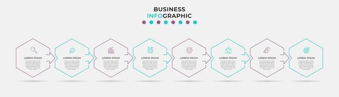 Vector Infographic design business template with icons and 8 options or steps. Can be used for process diagram, presentations, workflow layout, banner, flow chart, info graph