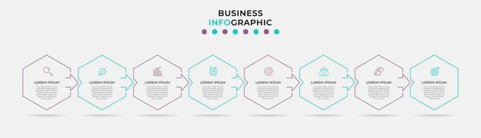 Vector Infographic design business template with icons and 8 options or steps. Can be used for process diagram, presentations, workflow layout, banner, flow chart, info graph