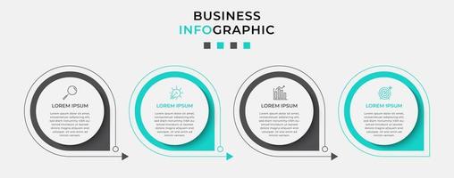 plantilla de negocio de diseño infográfico vectorial con iconos y 4 opciones o pasos. se puede utilizar para diagramas de proceso, presentaciones, diseño de flujo de trabajo, pancarta, diagrama de flujo, gráfico de información vector