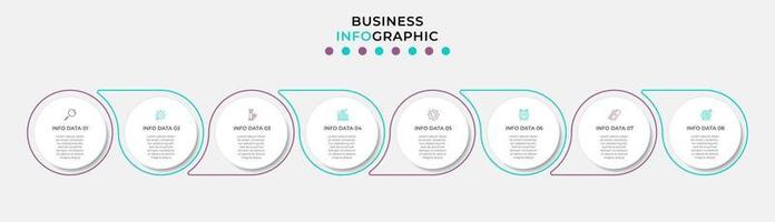 plantilla de negocio de diseño infográfico vectorial con iconos y 8 opciones o pasos. se puede utilizar para diagramas de proceso, presentaciones, diseño de flujo de trabajo, pancarta, diagrama de flujo, gráfico de información vector