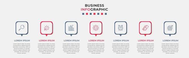 Business Infographic design template Vector with icons and 7 options or steps. Can be used for process diagram, presentations, workflow layout, banner, flow chart, info graph