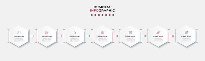 vector de plantilla de diseño infográfico empresarial con iconos y 7 opciones o pasos. se puede utilizar para diagramas de proceso, presentaciones, diseño de flujo de trabajo, pancarta, diagrama de flujo, gráfico de información