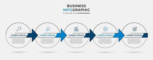 plantilla de negocio de diseño infográfico vectorial con iconos y 5 opciones o pasos. se puede utilizar para diagramas de procesos, presentaciones, diseño de flujo de trabajo, pancartas, diagramas de flujo, gráficos de información vector