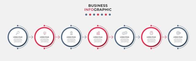 vector de plantilla de diseño infográfico empresarial con iconos y 7 opciones o pasos. se puede utilizar para diagramas de proceso, presentaciones, diseño de flujo de trabajo, pancarta, diagrama de flujo, gráfico de información