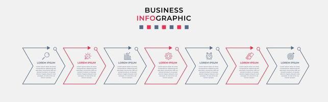 vector de plantilla de diseño infográfico empresarial con iconos y 7 opciones o pasos. se puede utilizar para diagramas de proceso, presentaciones, diseño de flujo de trabajo, pancarta, diagrama de flujo, gráfico de información