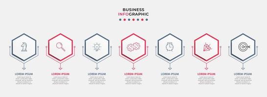 Business Infographic design template Vector with icons and 7 options or steps. Can be used for process diagram, presentations, workflow layout, banner, flow chart, info graph