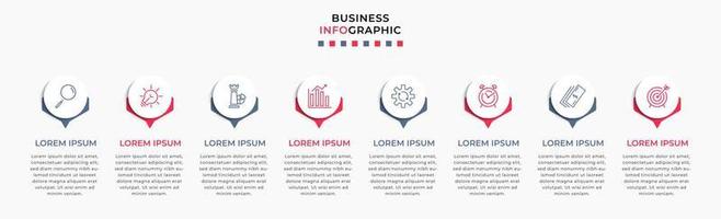 Vector Infographic design business template with icons and 8 options or steps. Can be used for process diagram, presentations, workflow layout, banner, flow chart, info graph