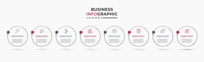 plantilla de negocio de diseño infográfico vectorial con iconos y 8 opciones o pasos. se puede utilizar para diagramas de proceso, presentaciones, diseño de flujo de trabajo, pancarta, diagrama de flujo, gráfico de información vector