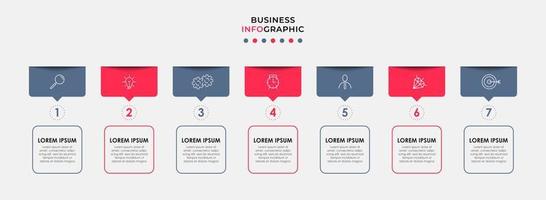 vector de plantilla de diseño infográfico empresarial con iconos y 7 opciones o pasos. se puede utilizar para diagramas de proceso, presentaciones, diseño de flujo de trabajo, pancarta, diagrama de flujo, gráfico de información