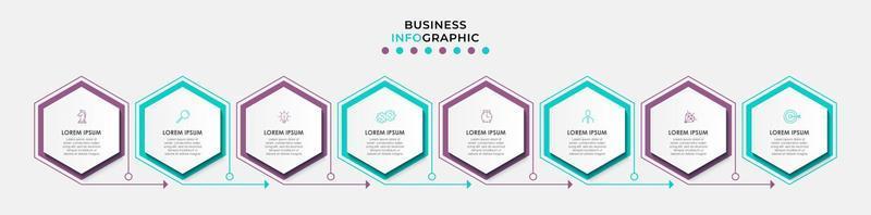 Vector Infographic design business template with icons and 8 options or steps. Can be used for process diagram, presentations, workflow layout, banner, flow chart, info graph