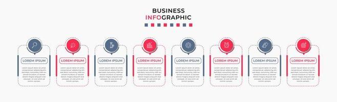 plantilla de negocio de diseño infográfico vectorial con iconos y 8 opciones o pasos. se puede utilizar para diagramas de proceso, presentaciones, diseño de flujo de trabajo, pancarta, diagrama de flujo, gráfico de información vector