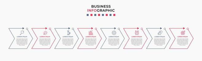 plantilla de negocio de diseño infográfico vectorial con iconos y 8 opciones o pasos. se puede utilizar para diagramas de proceso, presentaciones, diseño de flujo de trabajo, pancarta, diagrama de flujo, gráfico de información vector