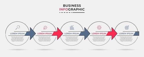 plantilla de negocio de diseño infográfico vectorial con iconos y 5 opciones o pasos. se puede utilizar para diagramas de proceso, presentaciones, diseño de flujo de trabajo, pancarta, diagrama de flujo, gráfico de información vector