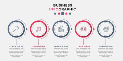 plantilla de negocio de diseño infográfico vectorial con iconos y 5 opciones o pasos. se puede utilizar para diagramas de proceso, presentaciones, diseño de flujo de trabajo, pancarta, diagrama de flujo, gráfico de información vector