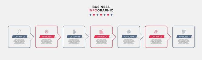 Business Infographic design template Vector with icons and 7 options or steps. Can be used for process diagram, presentations, workflow layout, banner, flow chart, info graph