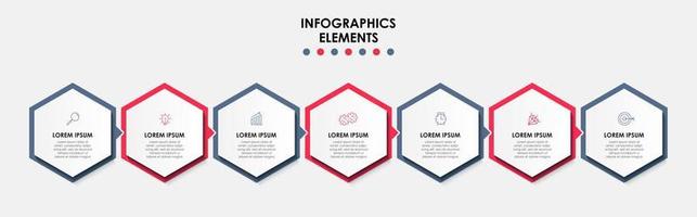 vector de plantilla de diseño infográfico empresarial con iconos y 7 opciones o pasos. se puede utilizar para diagramas de proceso, presentaciones, diseño de flujo de trabajo, pancarta, diagrama de flujo, gráfico de información