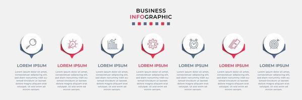 Business Infographic design template Vector with icons and 7 options or steps. Can be used for process diagram, presentations, workflow layout, banner, flow chart, info graph