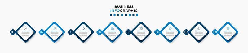 plantilla de negocio de diseño infográfico vectorial con iconos y 8 opciones o pasos. se puede utilizar para diagramas de proceso, presentaciones, diseño de flujo de trabajo, pancarta, diagrama de flujo, gráfico de información vector