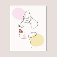 Beauty woman cute girls abstract face one line art single line drawing poster wall art drawing vector