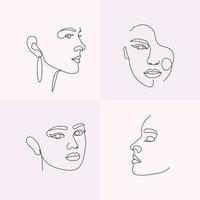 Woman face line art collection abstract line drawing beauty girl feminine face illustration vector