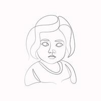 Baby cute girl children small girl elegant one line art style drawing vector