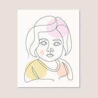 Baby girl poster small cute girl wall art canvas line art drawing illustration vector