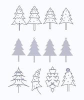 New year charismas tree line art icons set illustration silhouettes line drawing collection illustration vector