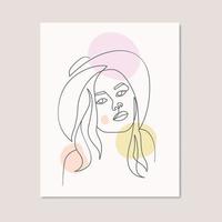 Woman with hat line art poster fashion hat lady wall art decorative illustration vector