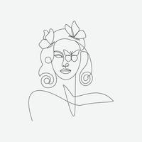 Abstract beauty woman head with butterflies line art illustration vector