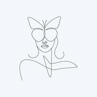 Woman with butterflies female head butterfly elegant line art drawing illustration vector