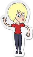 sticker of a cartoon woman waving vector