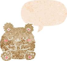 cute cartoon bear and speech bubble in retro textured style vector