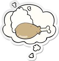 cartoon chicken leg and thought bubble as a printed sticker vector