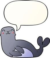 cartoon seal and speech bubble in smooth gradient style vector