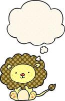 cartoon lion and thought bubble in comic book style vector