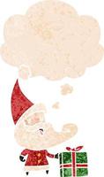 cartoon santa claus and thought bubble in retro textured style vector