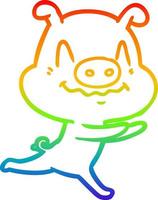 rainbow gradient line drawing nervous cartoon pig running vector