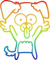 rainbow gradient line drawing cartoon dog with tongue sticking out vector